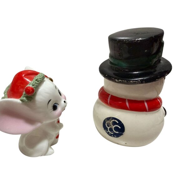 Vintage Ceramic Christmas Snowman & Mouse Miniature Figurines Holiday Decor - Picture 3 of 8